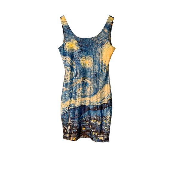 Starry Night Women's Dress Small Form Fitting Van Gogh Artsy Bodycon Summer - Picture 2 of 6